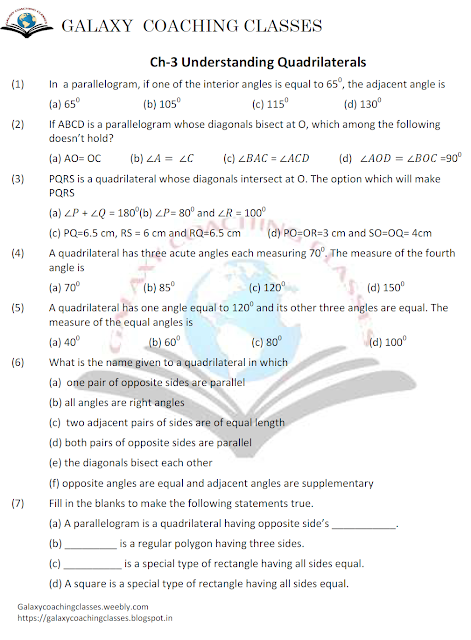 worksheet class 8 maths chapter-3  Understanding Quadrilaterals