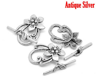 Antique Silver Tone Flower Toggle Clasps