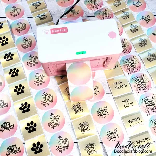 How to Use the Munbyn Thermal Printer for Stickers and Labels!  Learn how easy and cost effective it is to use the Munbyn Thermal Printer for making stickers and labels at home.   If you are running a small business, this adorable PINK thermal printer is a must have!   It's easy to use for all your shipping labels, thank you/QR code/happy mail stickers and much much more--a huge list of possibilities at the end of the post!