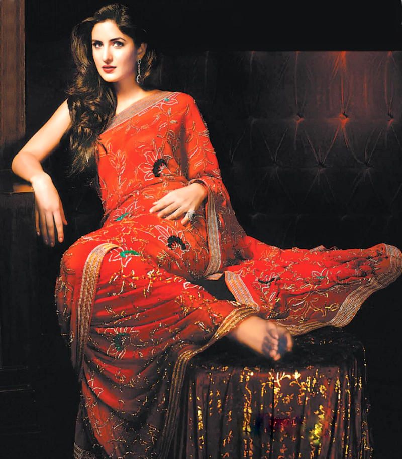 Bollywood actress Katrina Kaif in beautiful red embroidery saree embellished