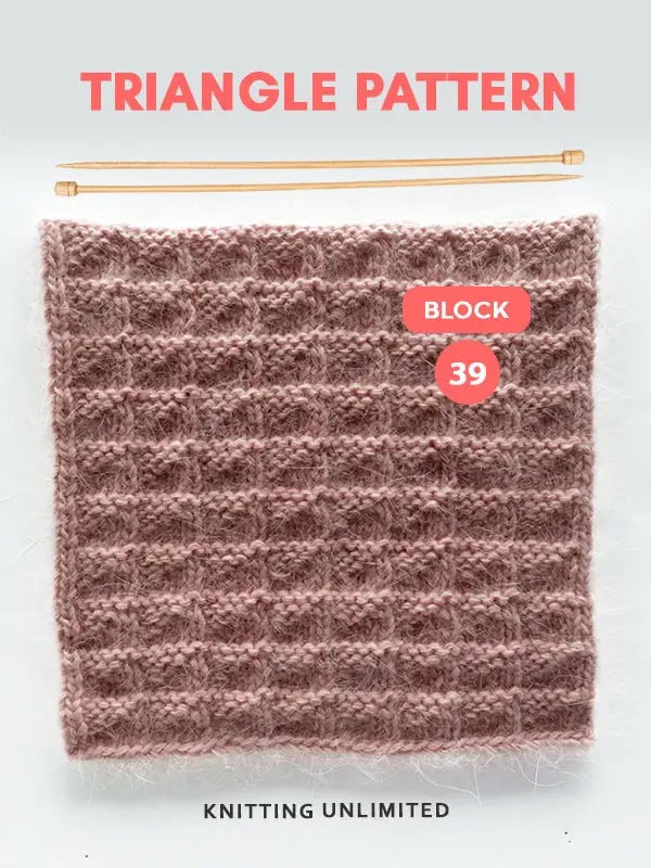 Knitted square no39 is a versatile pattern that can be used on both sides. This reversible design is achieved through a combination of knit and purl stitches.