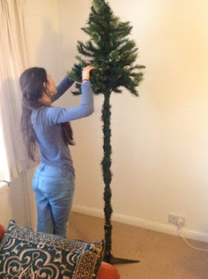 putting up a fake tree