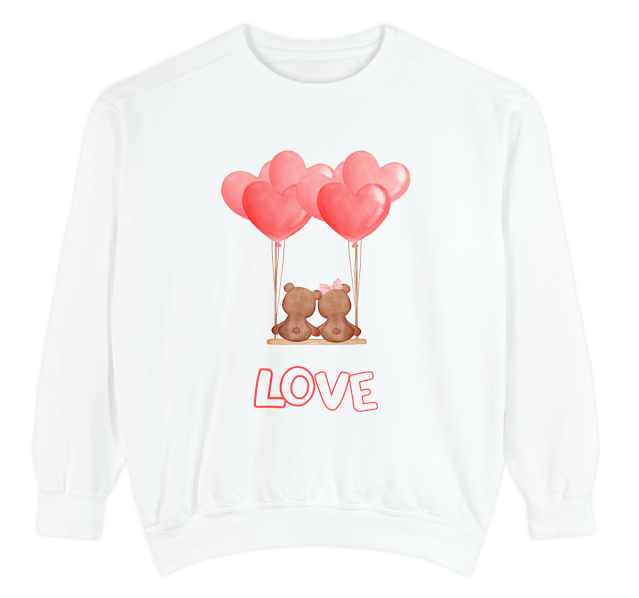 Garment-Dyed Sweatshirt for Men and Women With Red Brown Modern Illustration Valentine's Day