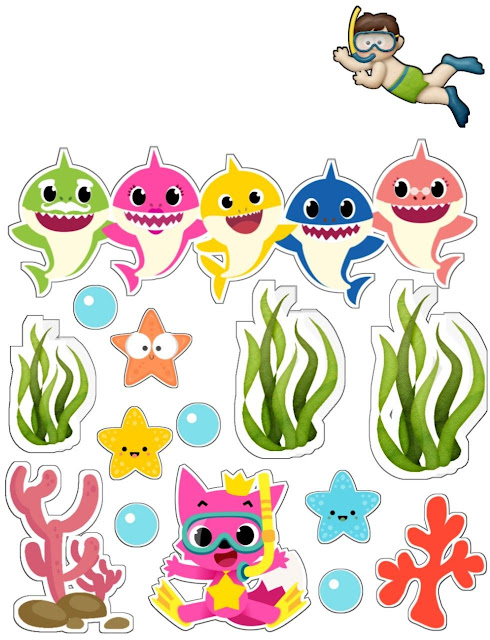 Baby Shark Under the Sea: Free Printable Cake Toppers.