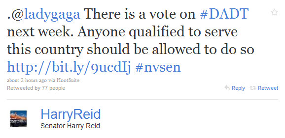 Lady Gaga & Sen. Harry Reid Exchange Tweets About Repeal Of DADT