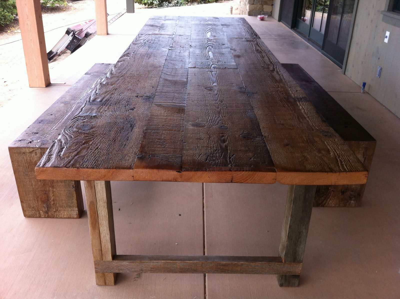 Arbor Exchange | Reclaimed Wood Furniture: Twelve Foot Dining ... - ... 12 foot table and two benches for a client who lives near Ventura, CA.  They own an avocado farm and were kind enough to take pictures of the  pieces in ...