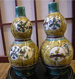 Japanese Edo period Matsuyama Gama Ao-de Kutani Double Gourds 松山窯