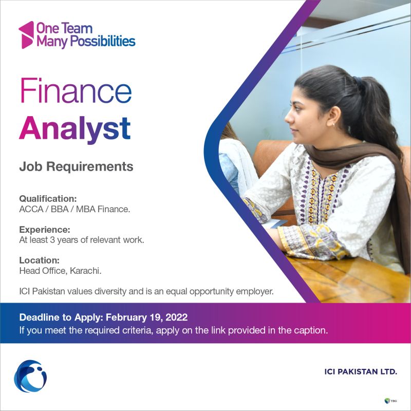 ICI Pakistan Limited Jobs Finance Analyst