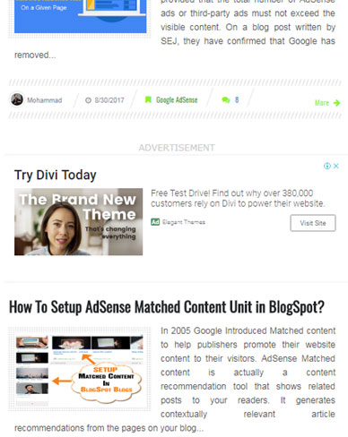  in-feed ad on a blogspot blog