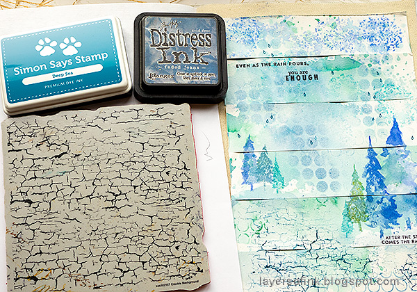 Layers of ink - Rain Art Journal Page Tutorial by Anna-Karin Evaldsson. Stamp with Simon Says Stamp Crackle Background.