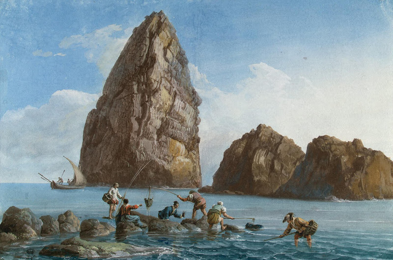 View of the Rocks on the Third Island of Cyclops by Jean-Pierre-Laurent Houel - Landscape Drawings from Hermitage Museum