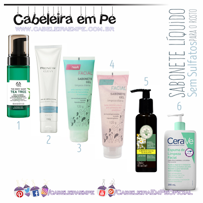 Sabonetes faciais (líquidos, em gel ou espuma) sem sulfatos das marcas The Body Shop, Avon, Needs, Multi Vegetal e CeraVe - Low poo para o rosto