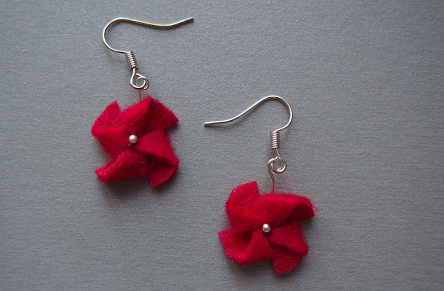 Red pinwheel earrings