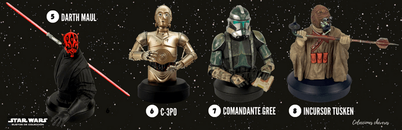 coleccion bustos star wars argentina, Darth Maul, C-3PO, Comandante Gree, Incursor Tusken