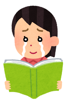 泣きながら本を読む人のイラスト（女性・感動）