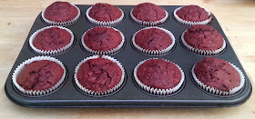 Beetroot, carrot and apple red velvet muffins