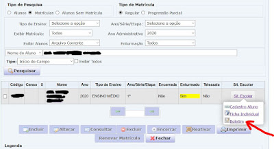 Instruções para a escola encontrar o código do aluno para acessar o aplicativo Conexão Escola: