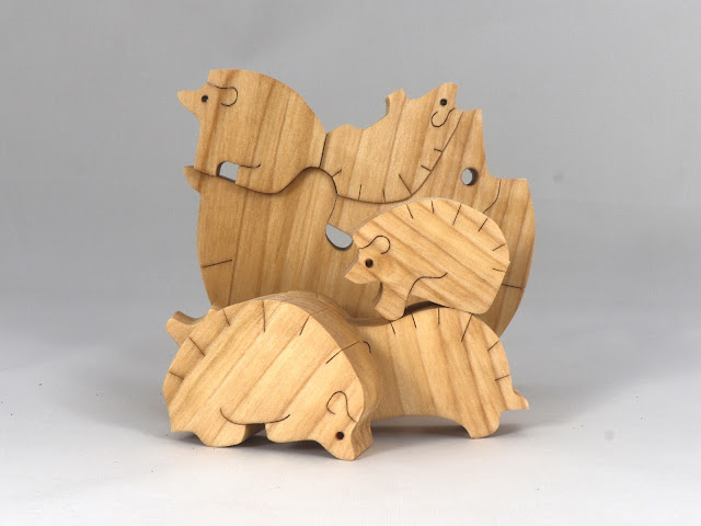 Puzzle, Stacking Hedgehog Family, Mom, and Babies, Handmade, Freestanding, and Finished with Mineral Oil and Beeswax, Wood Toy Animal