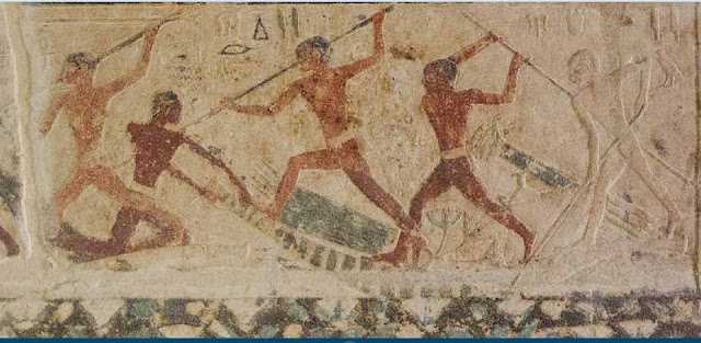 Изображение рыбаков, сражающихся в гробнице Мастаба Нианххнума и Хнумхотепа, Саккара, Египет