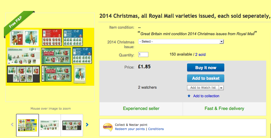 http://www.ebay.co.uk/itm/2014-Christmas-all-Royal-Mail-varieties-issued-each-sold-seperately-Mint-/171490727458?pt=UK_Stamps_BritishStamps&var=&hash=item27eda4d622