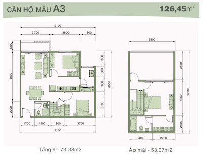 Căn hộ An Viên loại A3 : 126,45m2