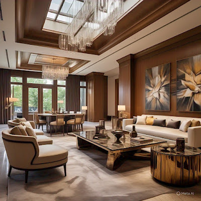 High-end living room featuring rich materials and textures