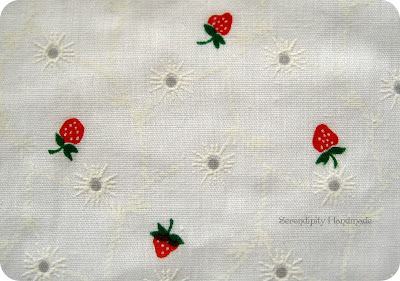 Vintage eyelet fabric with strawberry pattern at Serendipity Handmade