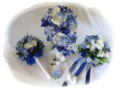 These arrangements are recommended for white blue wedding colour themes