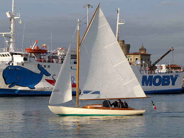 Wianno Senior sailing inside the Porto Mediceo, Livorno