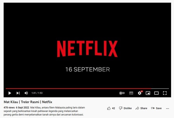 Filem Mat Kilau di Netflix Malaysia 16 September 2022