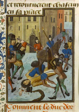 Enluminure du Maître de la Chronique d'Angleterre - Assassinat du duc d'Orléans 1407