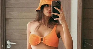prakriti pavani orange bikini top cleavage selfie