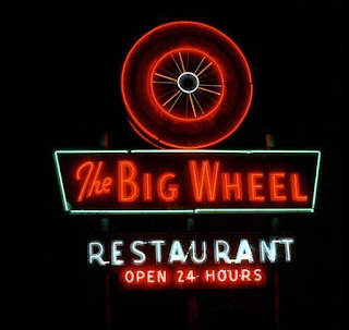 Neon sign for Big Wheel Restaurant.