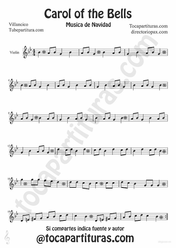 tubescore: Carol of the Bells sheet music for Violin traditional