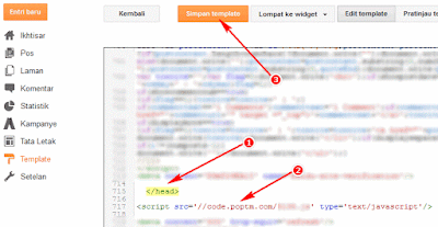 Letakkan kode lalu klik Simpan template