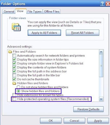 Show all hidden files on XP