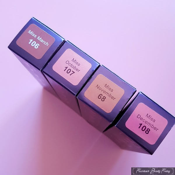 top of purple lipstick boxes with self coloured shade name stickers