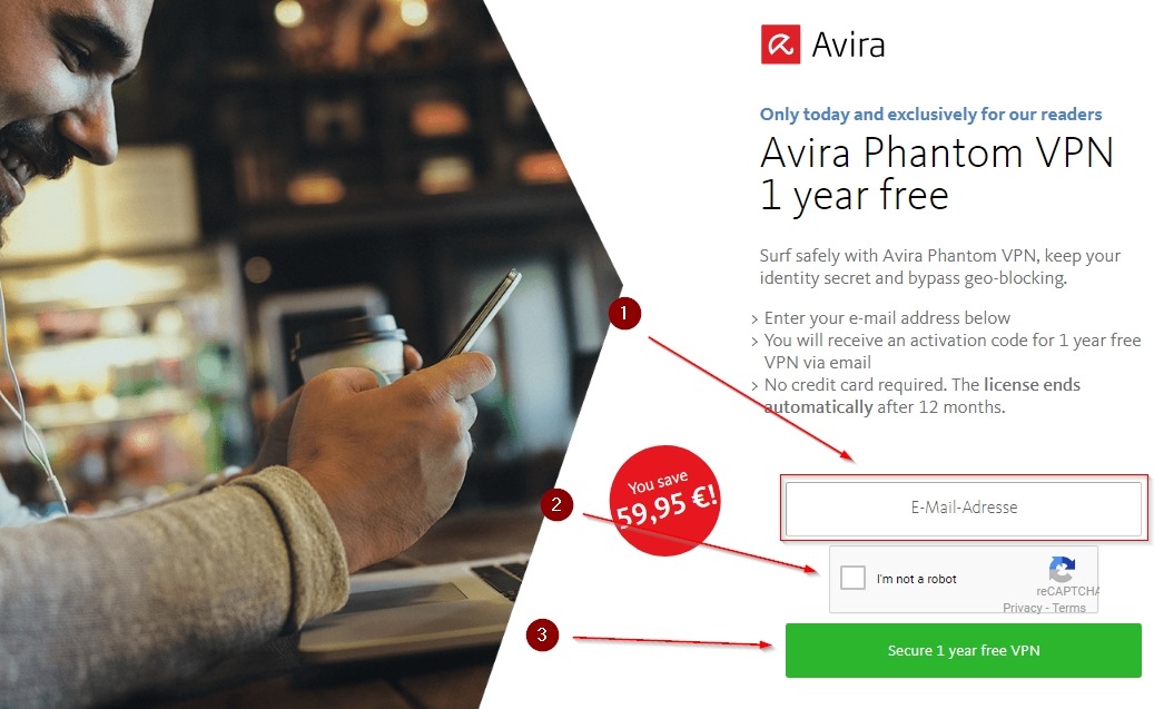 avira phantom pro vpn free for 1 year license promo page