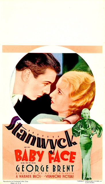 BABY FACE. Estados Unidos. MIdget Window Card: 20 x 36 cms. CARITA DE ÁNGEL. Baby Face. 1933. Estados Unidos. Dirección: Alfred E. Green. Reparto: Barbara Stanwyck, George Brent, Donald Cook, Alphonse Ethier, Henry Kolker, John Wayne, Margaret Lindsay, Arthur Hohl, Robert Barrat, Douglas Dumbrille.