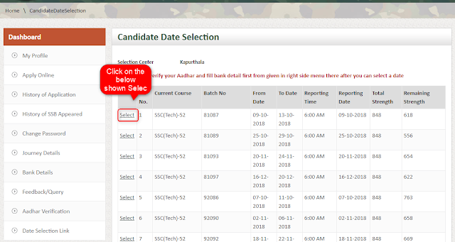 Preferred date selection on JoinindianArmy interface