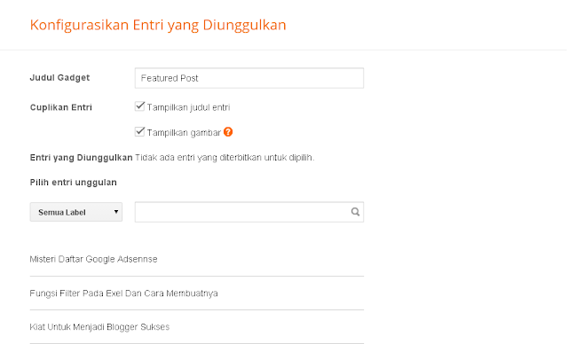 Featured Post Widget Baru Dari Blogger