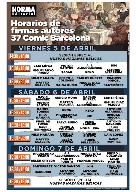 Horario de firmas ACTUALIZADO de Norma Editorial en el 37 Cómic Barcelona. 