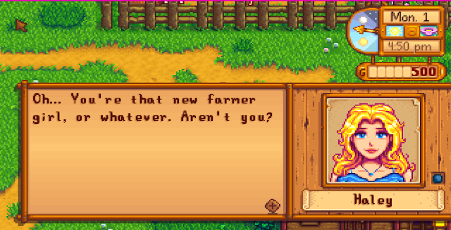 Meeting Haley Stardew Valley "Oh... You're that new farmer girl, or whatever. Aren't you?"