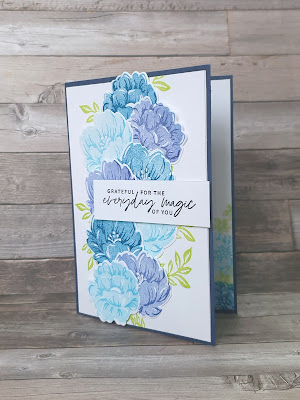 Two tone flora stampin up shades of blue gratitude card