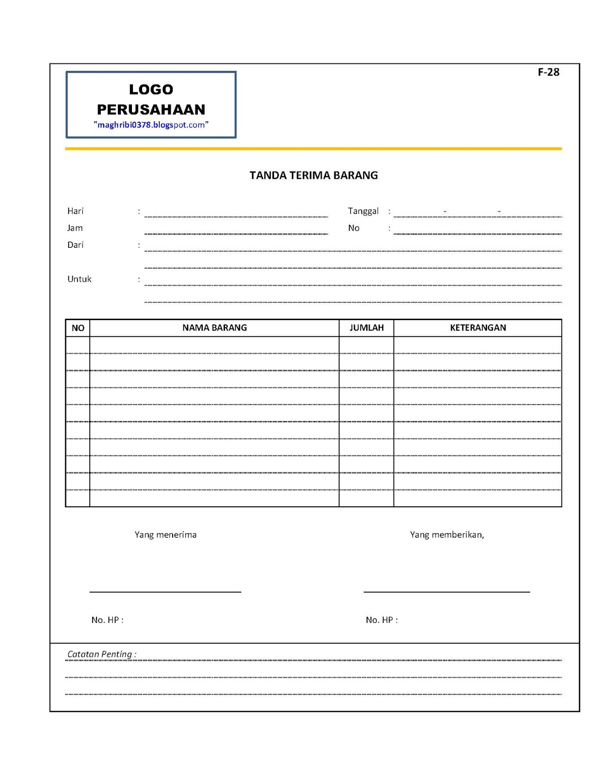 MAGHRIBI : Form-Form Pengendalian: FORM TANDA TERIMA BARANG