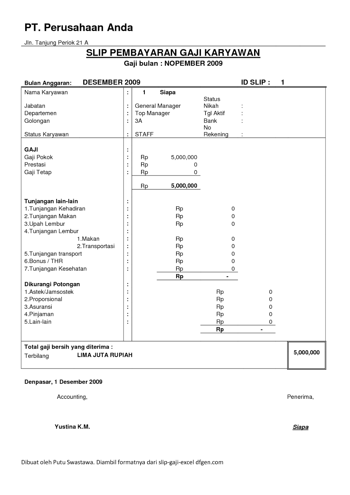 Contoh slip gaji karyawan format word contoh lengkap slip 