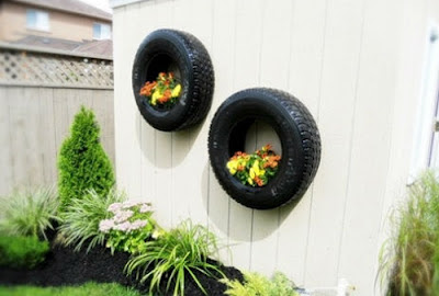 Jardim reciclado com pneu