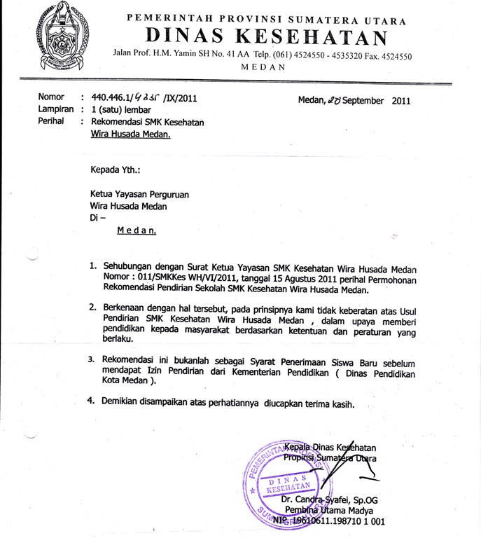 Legalitas Sekolah  SMK Kesehatan Wirahusada Medan 