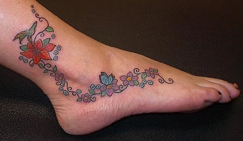 Women Rose Flower Foot Tattoo Design for Girls